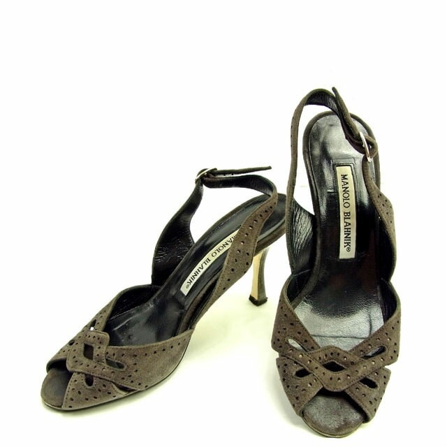 サンダル シューズ 靴 パンチング 34ハーフ スリングバック ダークグレー シルバー 中古