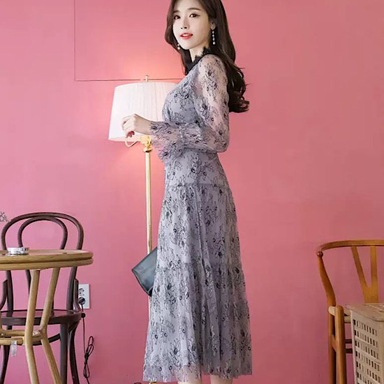 【取寄：納期2週間】結婚式ドレス メッシュ シック ハイウエスト ウエストマークミモレ丈 長袖 発表会 演奏会 レディース 結婚式 ステージ衣装 エレガント ウエディングドレス カラードレス