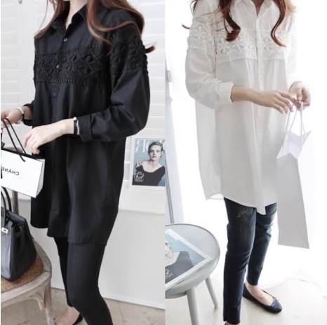 レディース トップス シャツ シャツワンピ ロング お尻まですっぽり 長袖 Vネック 襟付き ストレート 刺繍 かわいい 大人可愛い きれいめ シンプル カジュアル おしゃれ レトロ 花柄 春 秋 デ