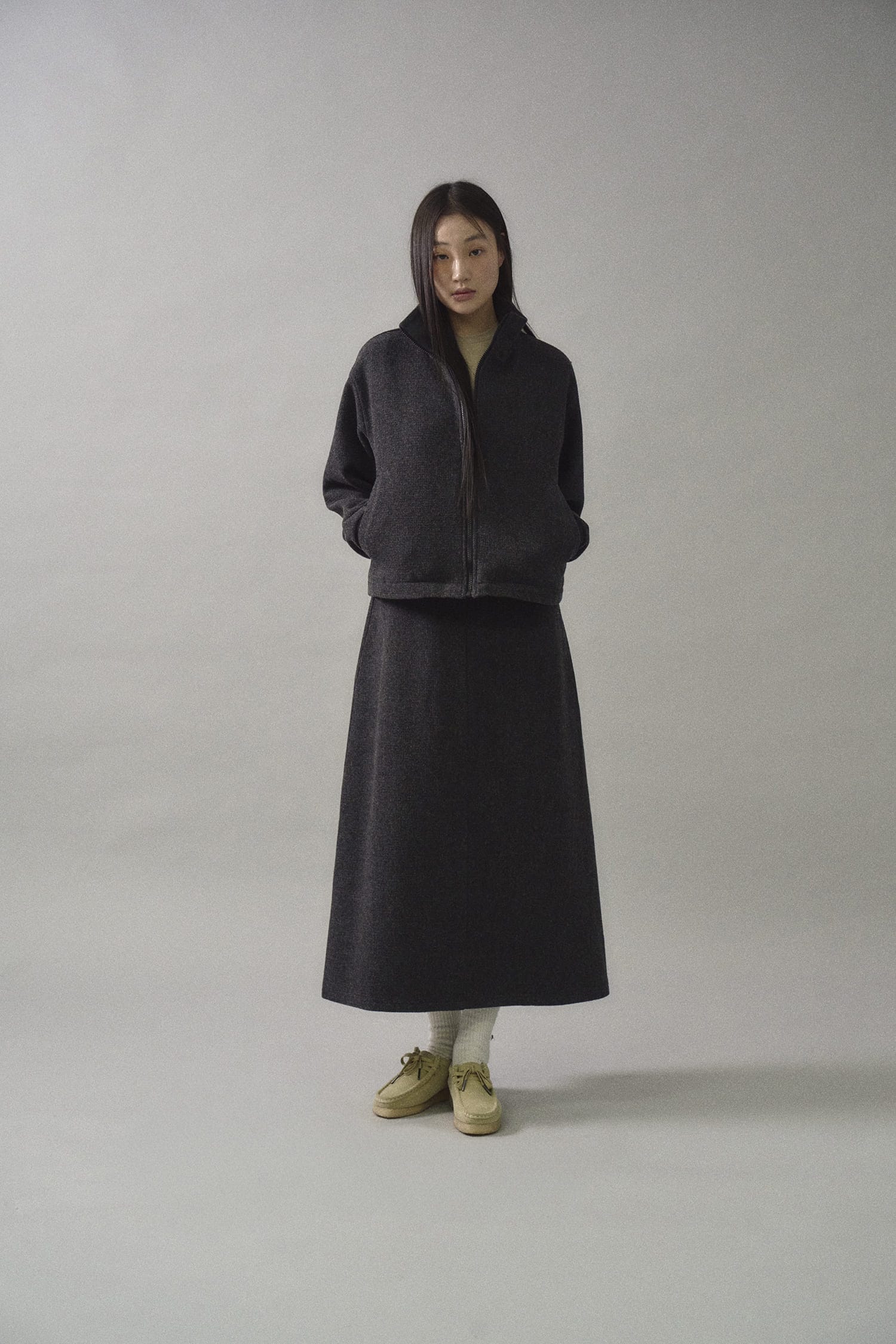 wool blend high neck zip-up