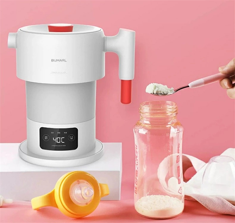 折り畳み式電気ポット ポット 大容量600ml 定温ポット スマート タッチ操作 折りたたみ可 保温機能 小型 家庭用 旅行携帯ポット 0.6L 白い 40℃90℃温度調節可能 取外可能ハンドル 収