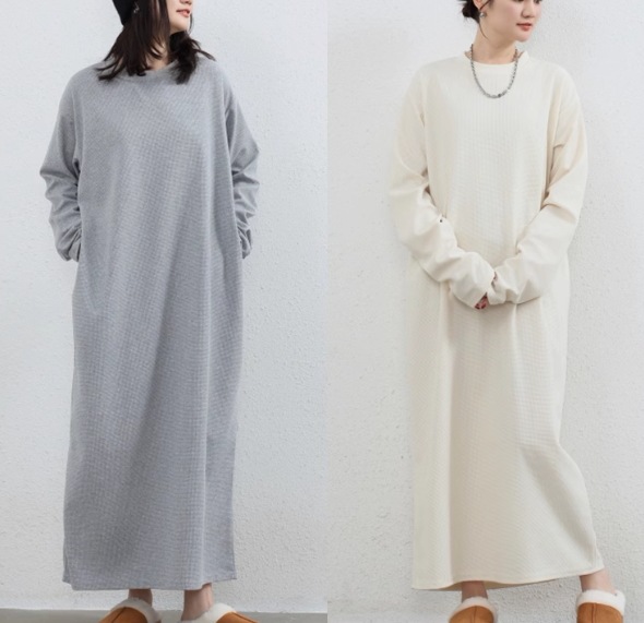 レディース ワンピース ミモレ ロング 長袖 ストレート 薄手 かわいい 大人可愛い こなれ感 フラワー お泊まり パーティー リゾート 旅行 女子会 バカンス 楽ちん プチプラ 着回し