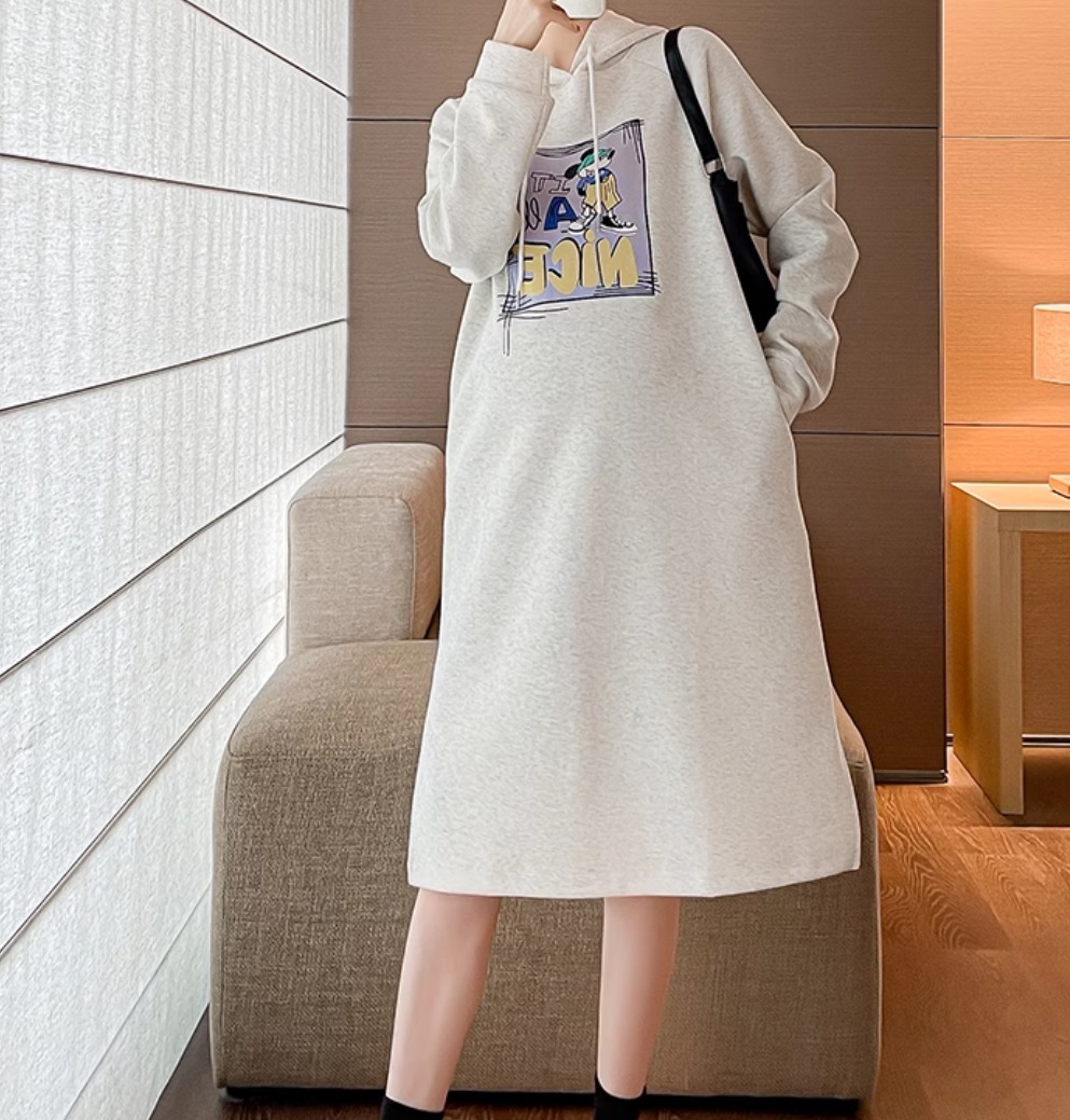 ワンピース レディース 膝下 ミモレ 長袖 フード Iライン かわいい 大人可愛い シンプル カジュアル こなれ感 ラフ メンズライク ボーイッシュ 主役級 ラブリー キュート ベーシック アメリカン