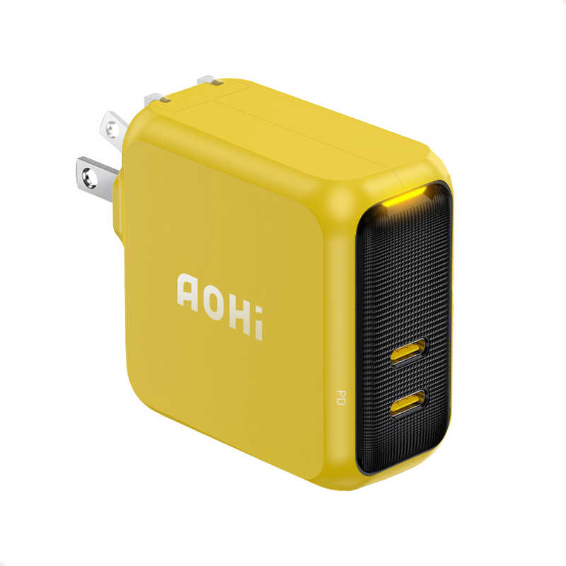 AOHI　PD-USB充電器 Magcube PRO 100W USB C×2ポート PC/タブレット/携帯電話 100W急速充電 イエロー　RE-JEMP100YL1