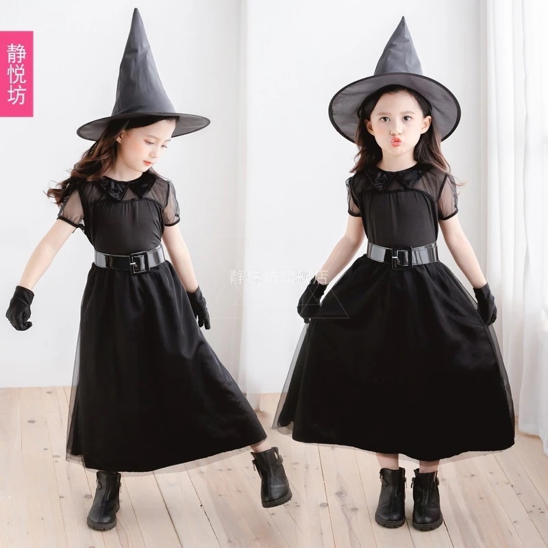 ハロウィンコスム子供魔女コスムブラックメッシュリトルウィッチドレス魔女吸血鬼悪魔ガール