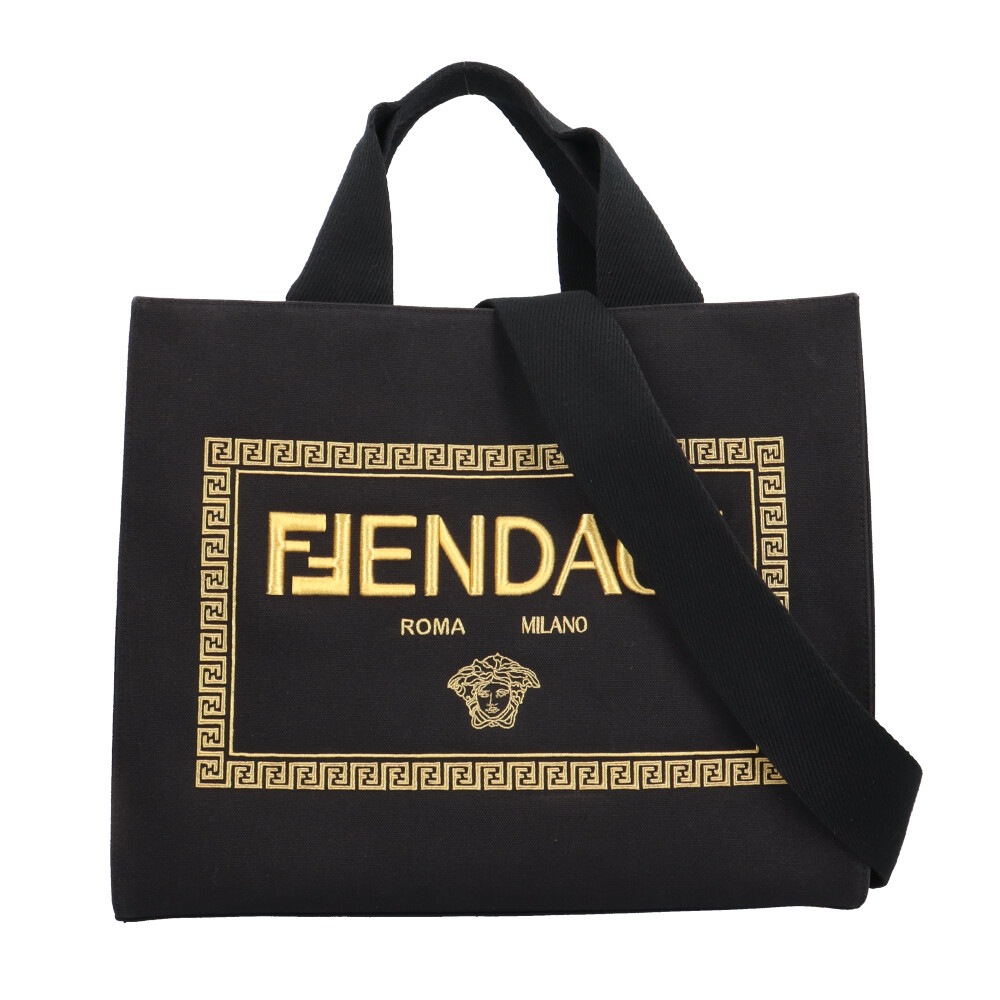 フェンディ FENDACE ショッパーバッグ ミディアム トートバッグ キャンバス 8BH395 ブラック FENDI 中古