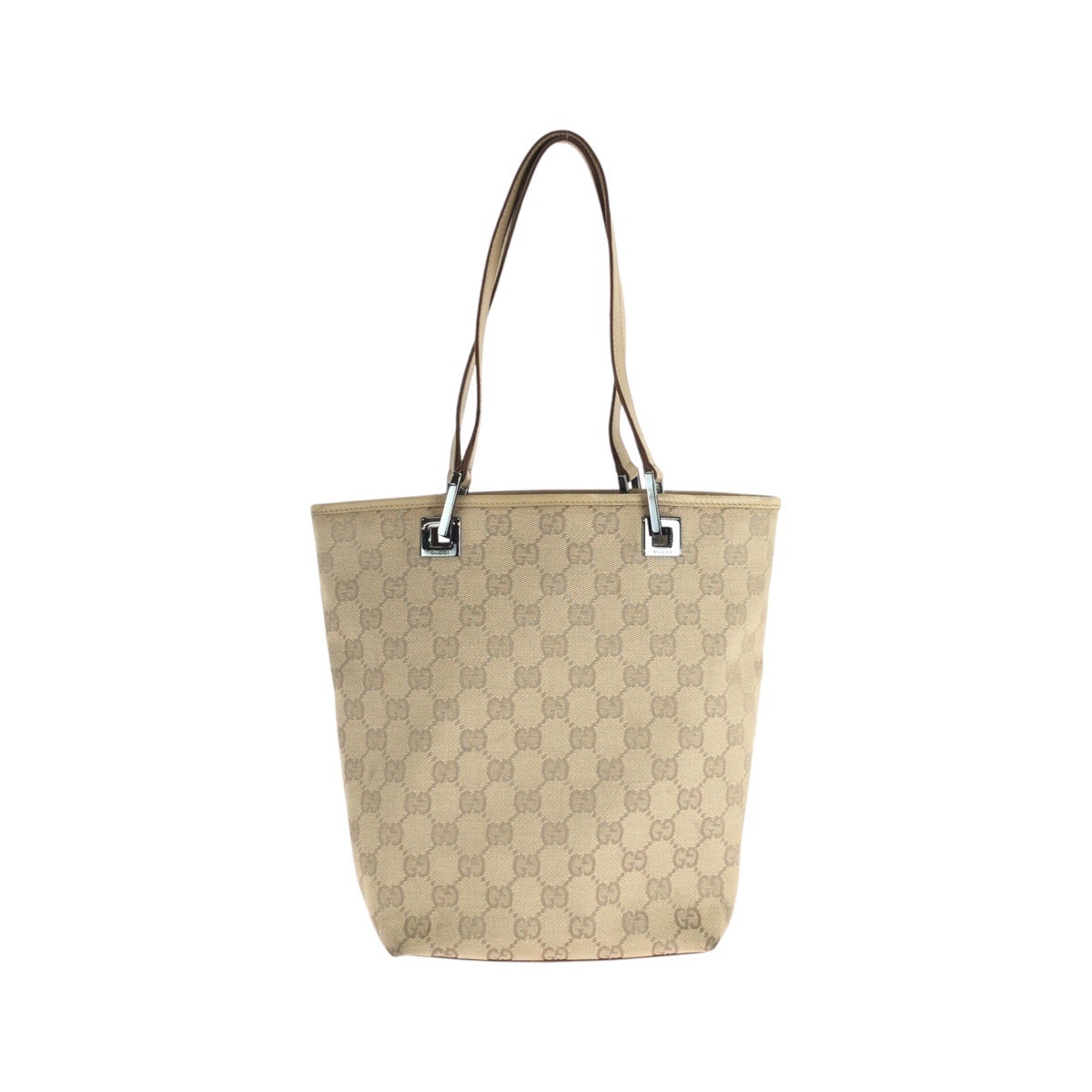 美品 ベージュ ブラウン シルバー金具 GGキャンバス/レザー 31244 トートバッグ ショルダーバッグ レディース 501124