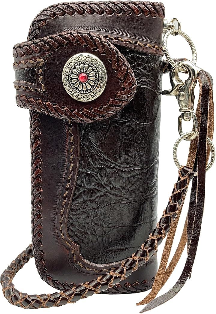 バイカーズウォレット カービング メンズ 財布 長財布 牛革 クロコ型押し(Dブラウン/Dブラウン クロコ)