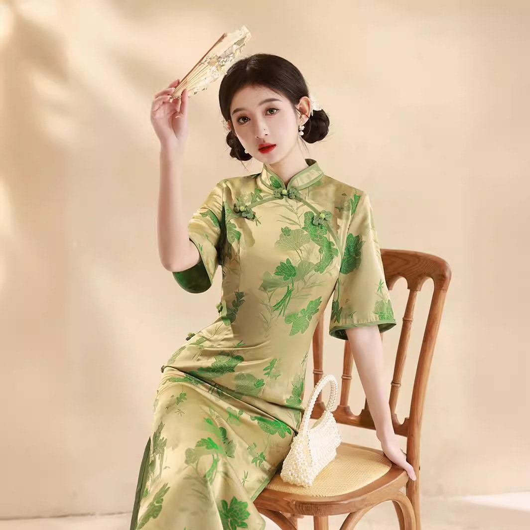 2024春夏改良チャイナドレス改良スリムフィットデイリーゴールデンスタイルチャイナドレス