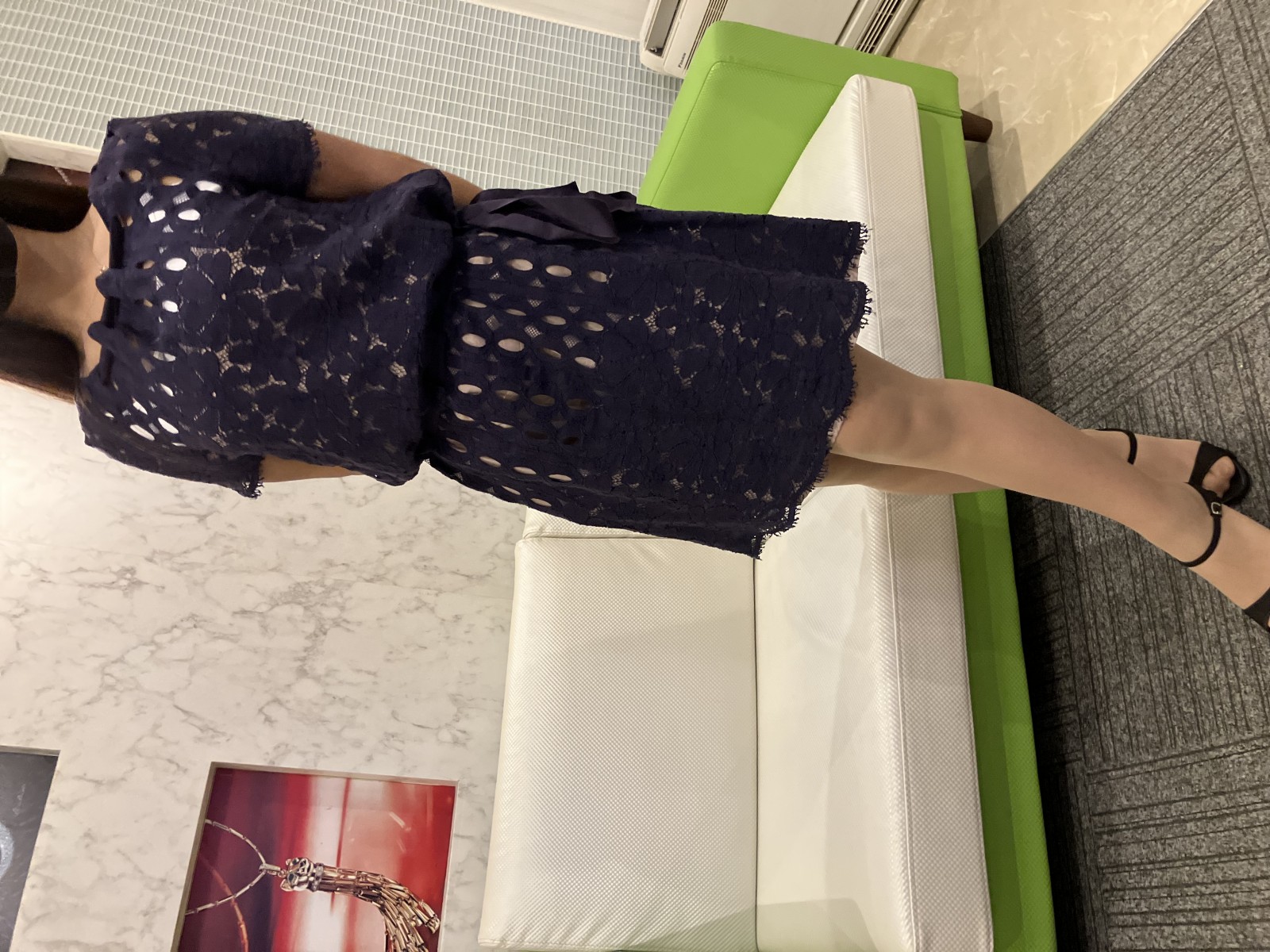 レースワンピース ダークパープルネイビー 裏地あり サイズ34 上品 高級 5,561円