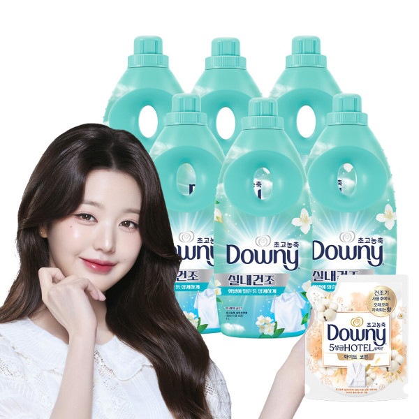 다우니 실내건조 섬유유연제 프레시 클린 1L 6개 +다우니 코튼퓨어 200ml