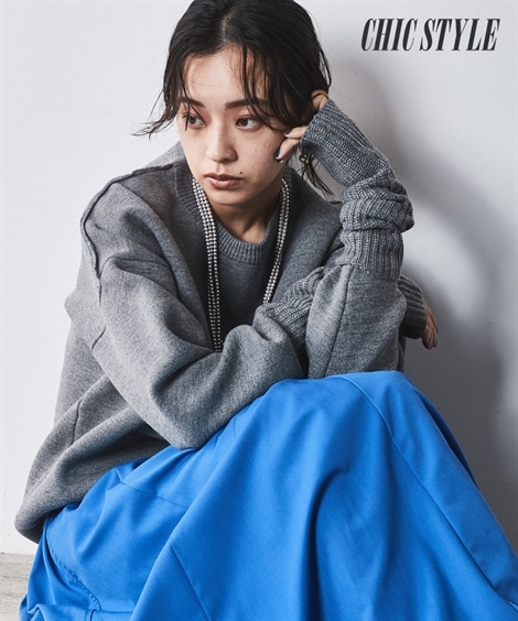 ニット アームウォーマー付クルーネックニットプルオーバー シックスタイル 大きいサイズ対応