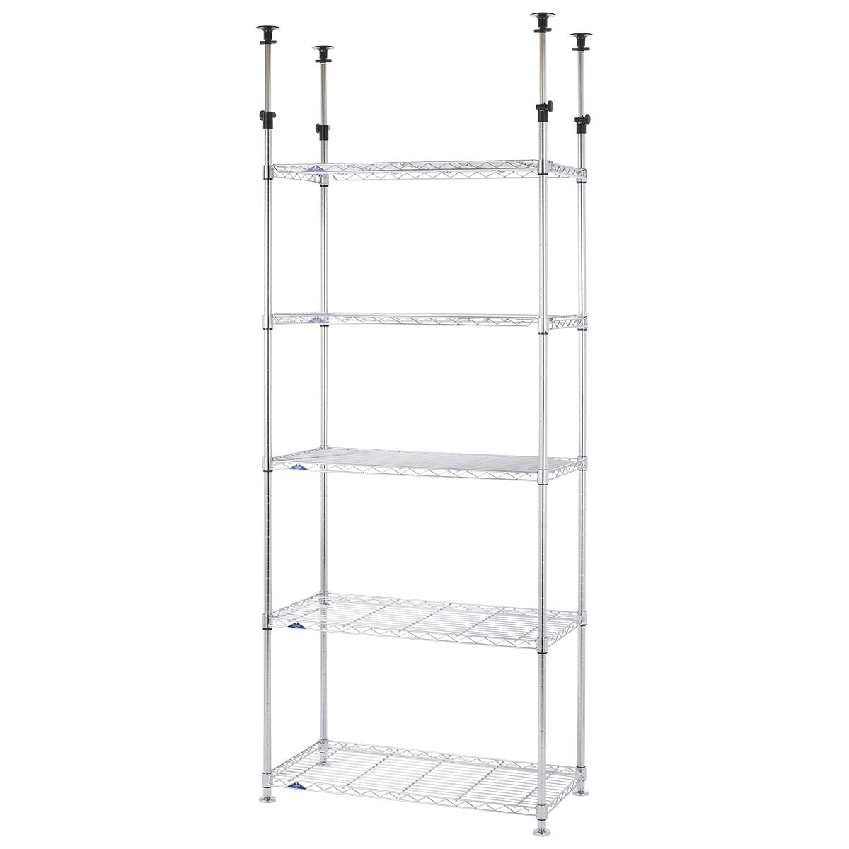 ドウシシャ ルミナス スリム 突っ張りラック スチールラック 収納棚 幅90 5段 防サビ加工 高さ調整 転倒防止 頑丈 耐荷重135kg (棚板1枚あたり) 豊富なカスタムパーツ ポール径25mm