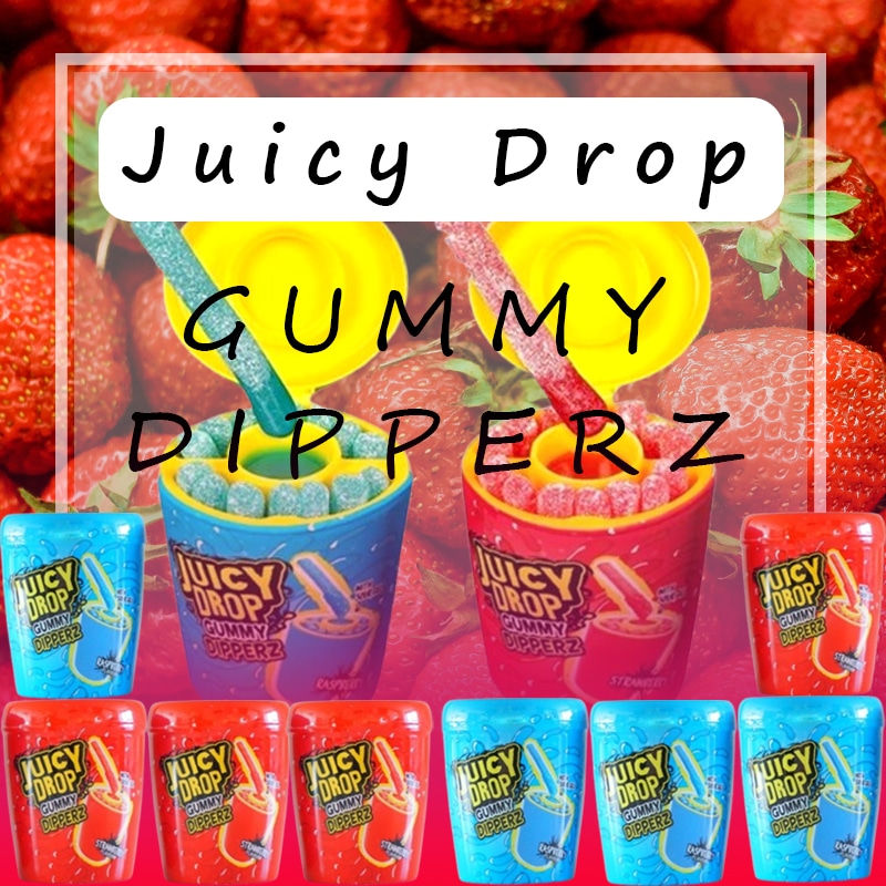 ジューシードロップ グミ8個入 768g グミキャンディ Juicy Drop Dip n Stix スティック型のグミ (ラスベリー 96g 4個ストロベリー 96g 4個)
