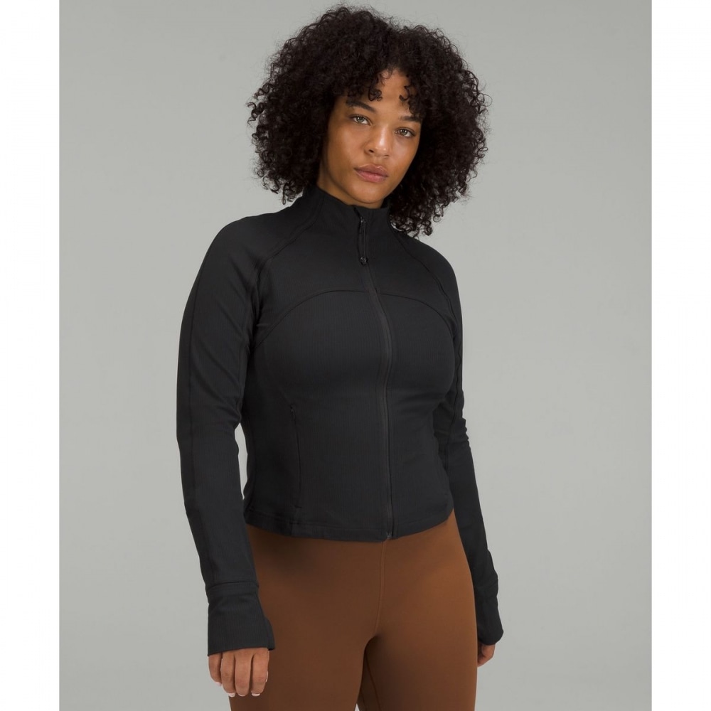 リブ編み Nulu クロップドディファインドジャケット-BLK