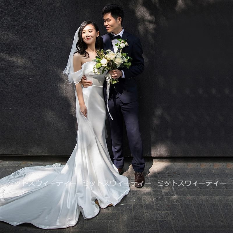 ウエディングドレス 花嫁 結婚式 韓国 大きいサイズ ウェディングドレス aラインドレス ホワイト 二次会 Aライン 白 披露宴 ブライダル 演奏会  80％以上節約