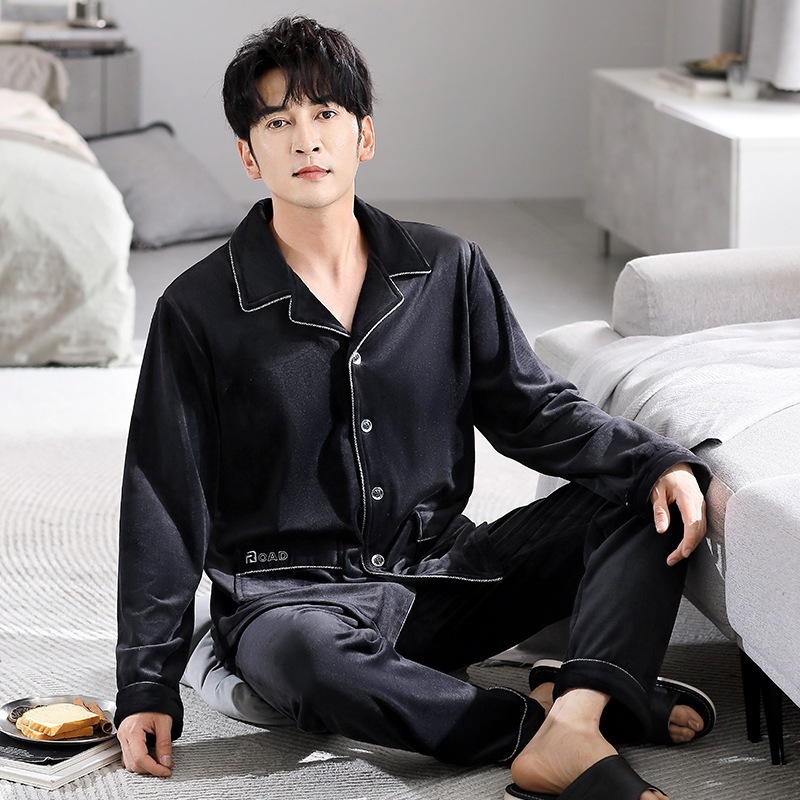 アイランドベルベットパジャマメンズ秋冬コーラルベルベット大きいサイズフランネル冬ホームウェアセット2024新しいスタイル