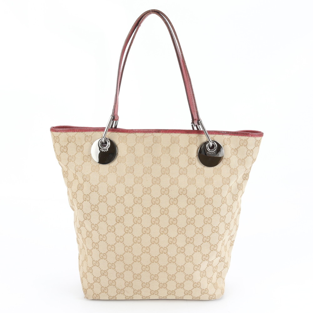 美品 GGキャンバス 120836 レザー×キャンバス トート バッグ 肩掛け ショルダー ハンド 本革 ブランド A4 レディース REM DJ31-10 中古