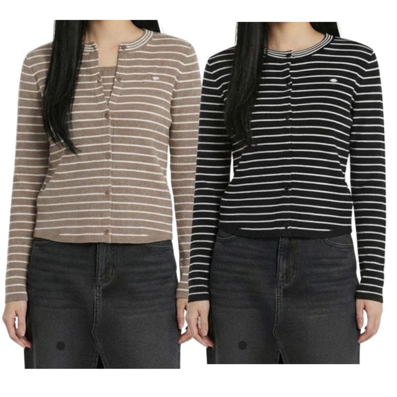 [モダ富平]女性ストライプのロゴカーディガンセットアップ10560-140-201-45_BP