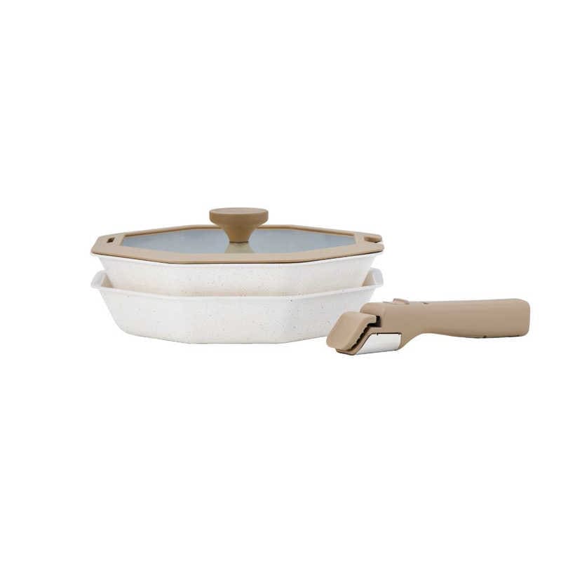 ベストコ　フライパン 深型フライパン ガラス蓋 取っ手 4点セット IH ガス火対応 オーブン 食洗機対応 テラゾー キッチン ホワイト　LV-0071