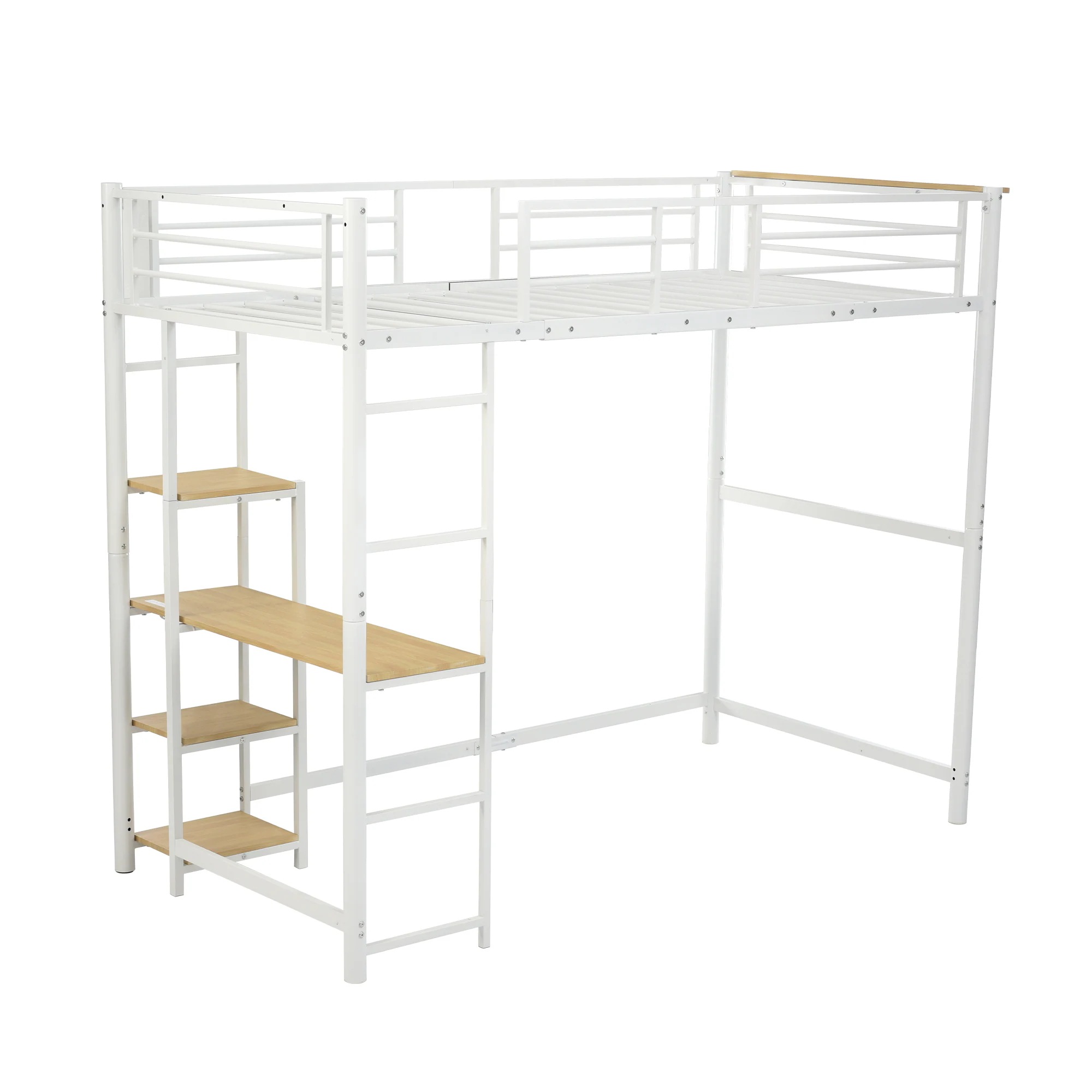 ロフトベッド パイプベッド シングル 木 デスク付き コンセント付き 耐荷重150kg 高さ170cm 収納棚 ロフトベッド ハイタイプ はしご付き 風 子供部屋 スチール