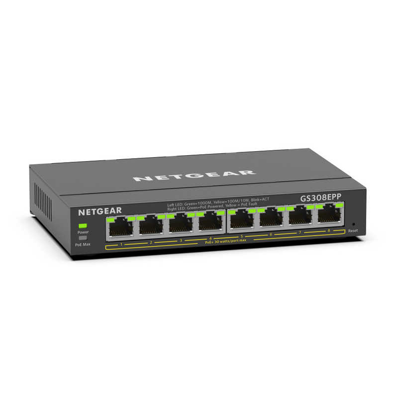 NETGEAR　PoE＋対応 (123W) ギガビット8ポートアンマネージプラススイッチ　GS308EPP-100JPS