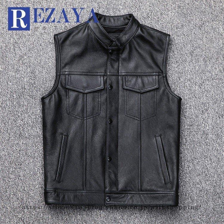 本革　ベスト　メンズ　レザーベスト　牛革 ジレベスト　ベスト 前開き　チョッキ　バイク用ベスト　通勤　カジュアル　フォーマル