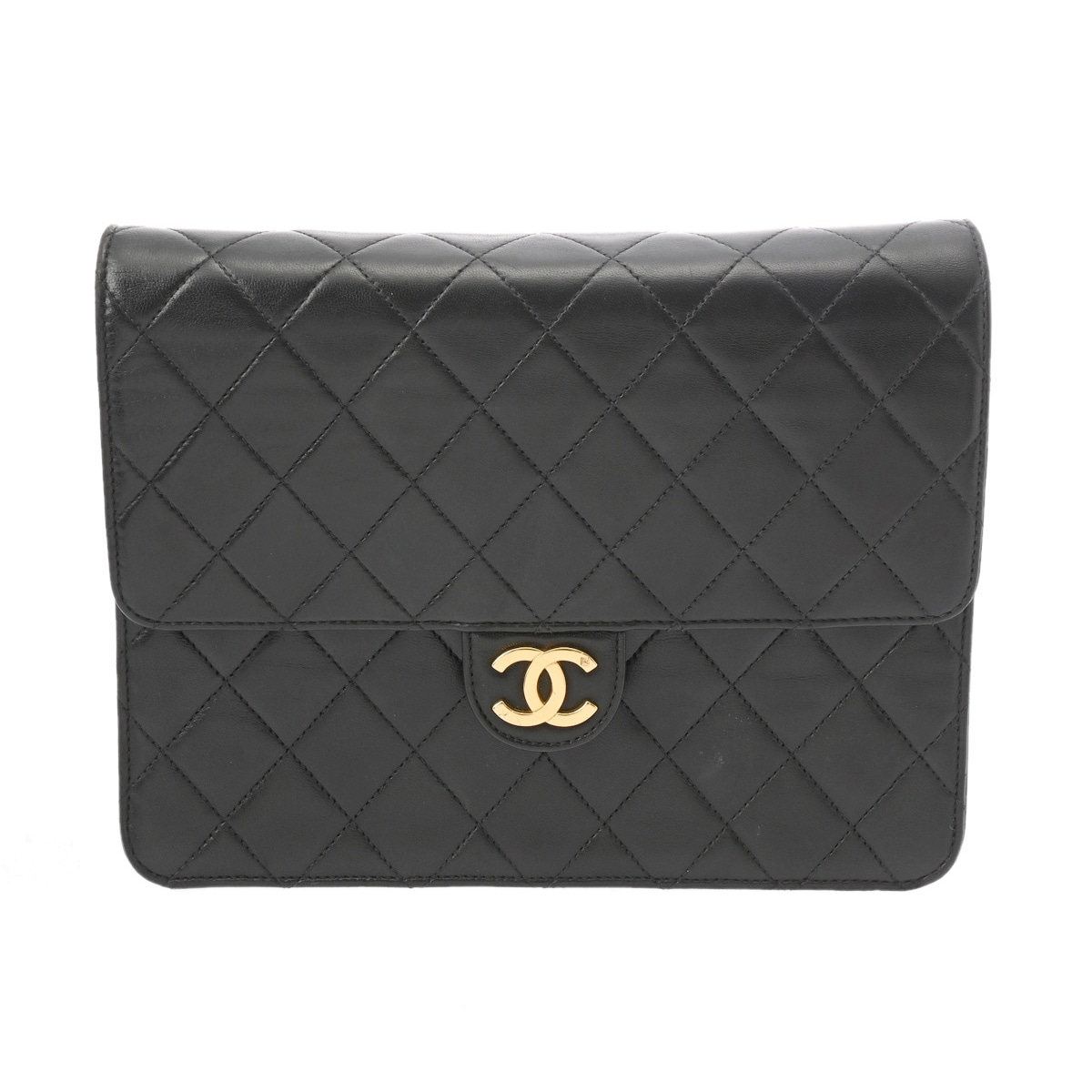 マトラッセ プッシュロック チェーンショルダー ブラック レディース ラムスキン ショルダーバッグ ABランク 中古 銀蔵