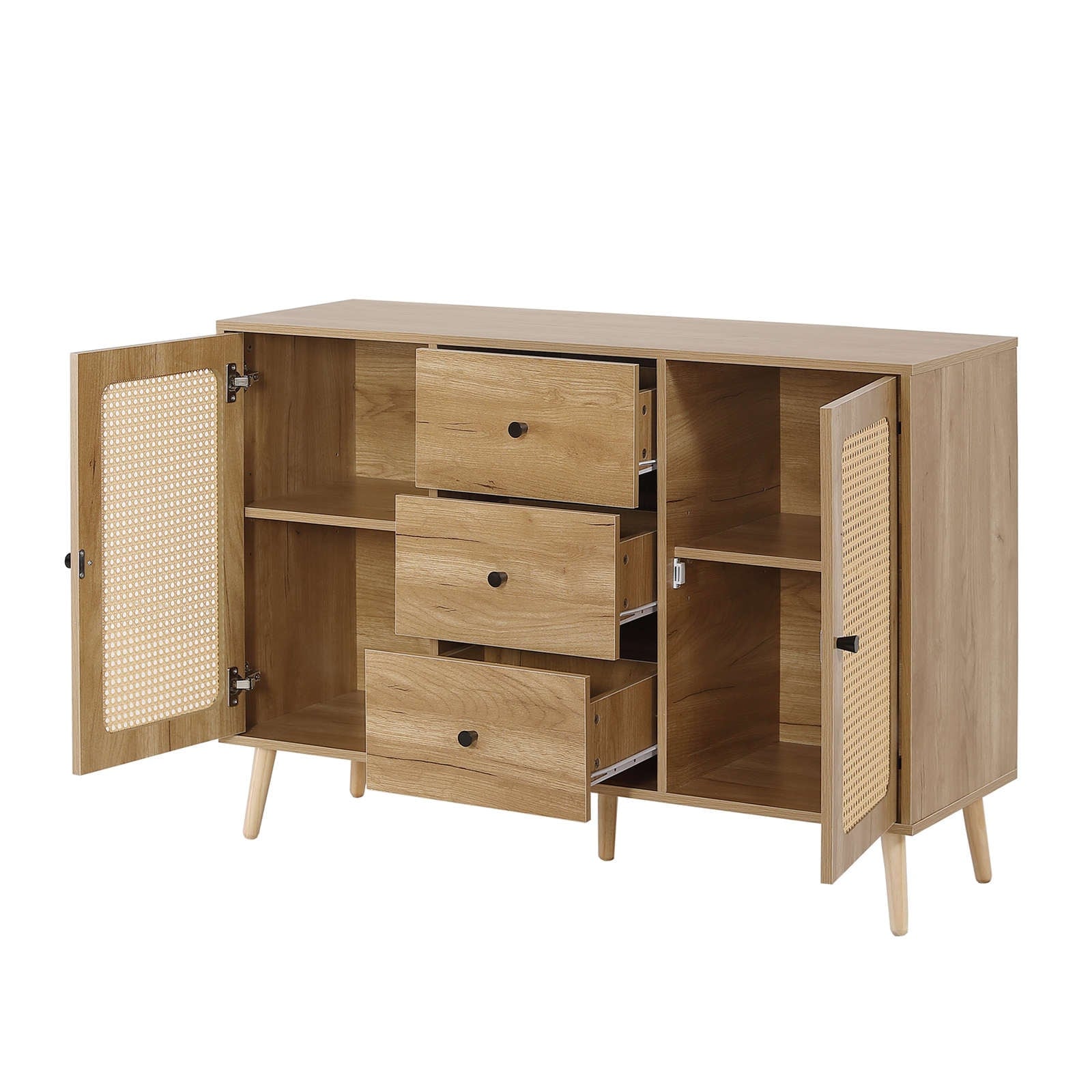 【日本国内出荷-3日で配達】収納棚 サイドボード キャビネット チェストラタン調 ラタン風 引き出し付き 大容量 リビング 収納チェスト2段 箪笥 おしゃれ 整理タンス 北欧 木目調 DJYC307