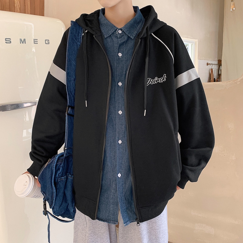 春と秋のカーディガンセーターメンズフード付きハイストリート潮ルーズファットビッグサイズスポーツジャケットトレンドカップルジャケット