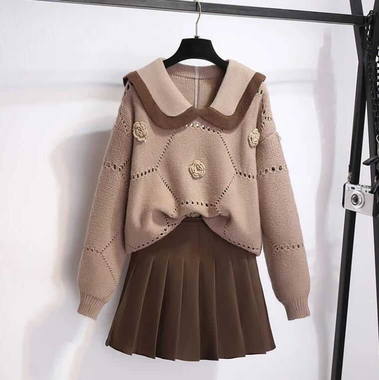 高校生 秋と冬の服 可愛い 上品 エレガント 日常 パーティードレス カジュアル レディース ギフト カレッジ風セータープリーツスカート 2点セット 2025PL17