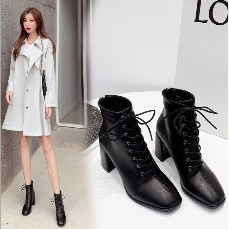 メガ割 レースアップ 編み上げブーツ ショートブーツ ヒール8cm レディース 膝丈 疲れない 歩きやすい
