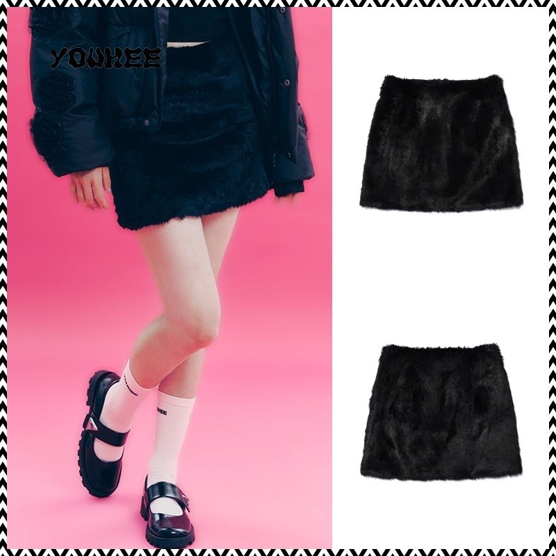 YOUHEE FUR MINI SKIRT BLACK