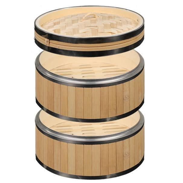 「本体2個*蓋1個セット」蒸し器 竹蒸し器 蒸籠 中華せいろ せいろ蒸し器 業務用 蒸篭 蒸し籠 家庭用 商業用 調理器具 キッチン用品 蒸し料理 饅頭 餃子 竹製蒸し