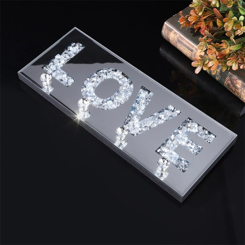 ウォールフック LOVE ダイヤモンド調 シルバー クリスタル 鏡ガラス ホームデコレーション お洒落 ラグジュアリー フック インテリア