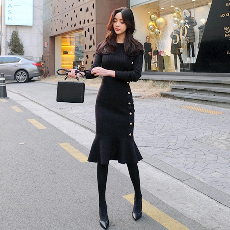 セーター スリム ニットワンピース フィッシュテールスカート ミモレ丈 b509 4,725円