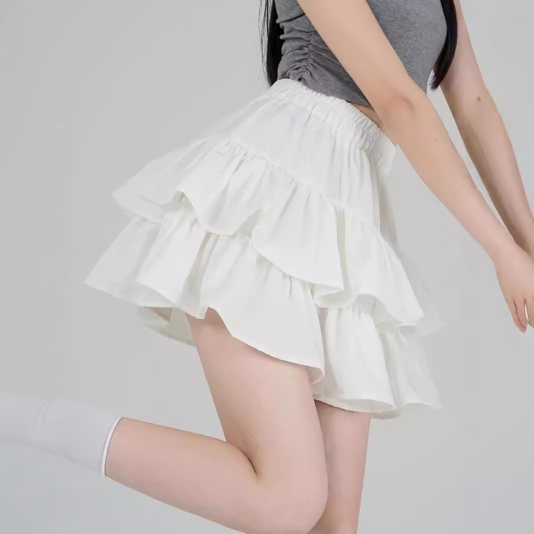 【1つ買うと10つ無料】夏のバレエスタイルの女性のための白いフリルケーキスカートハイウエストのための短いスカート