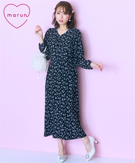 ロング・マキシ丈/半袖 大きいサイズ 花柄ワンピース marun
