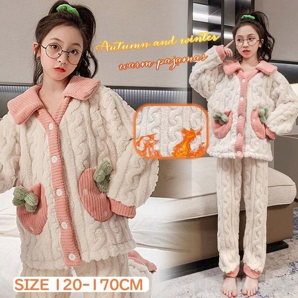 激安セール パジャマ 女の子 フランネルパジャマ ボア ナイトウェア フランネル モコモコパジャマ 部屋着 ルームウェア 子供パジャマ 寝巻き 2点セット 長袖ロングパンツ 両面起毛 女