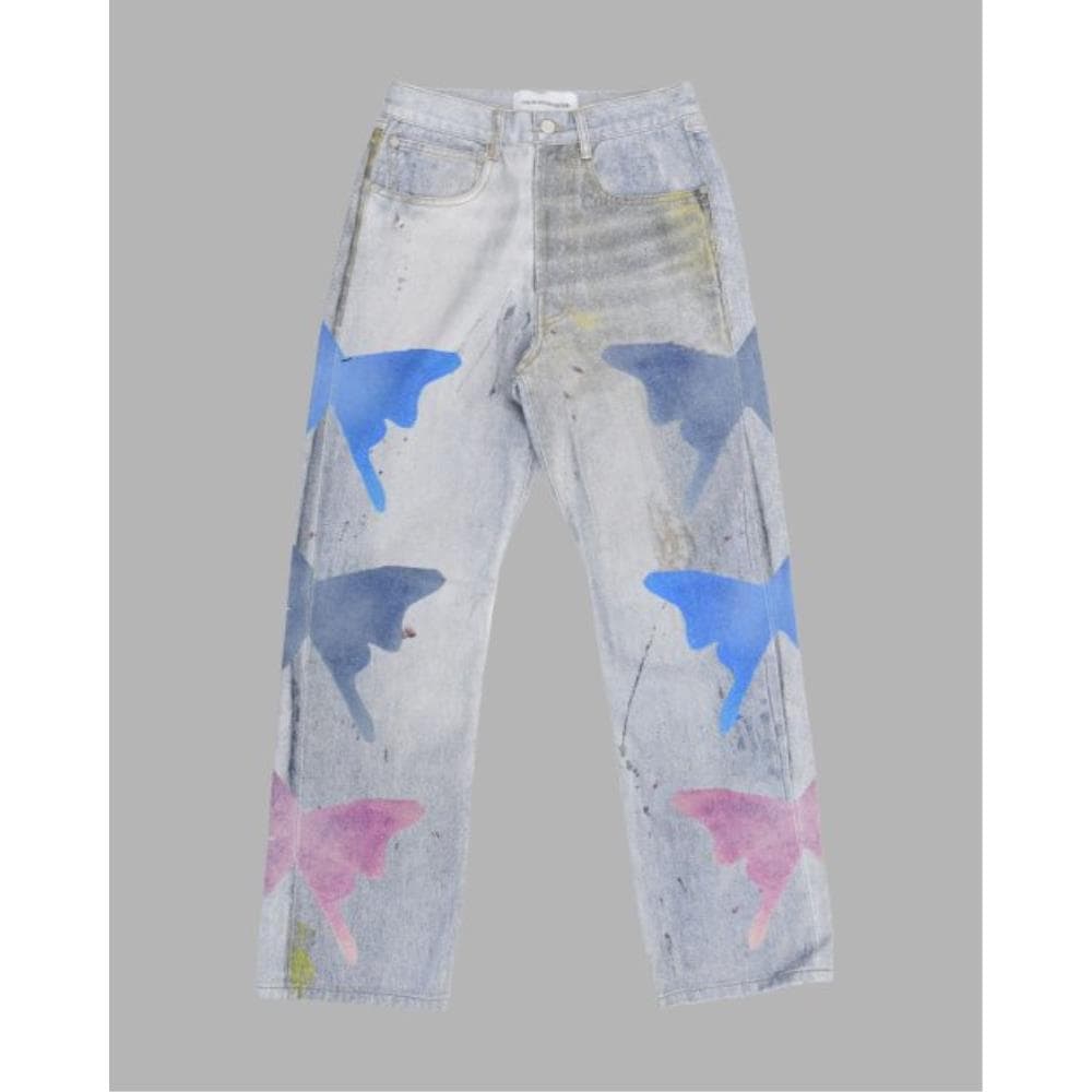 THE MUSEUM VISITOR BUTTERFLY PRINTED DENIM PANTS LIGHT B