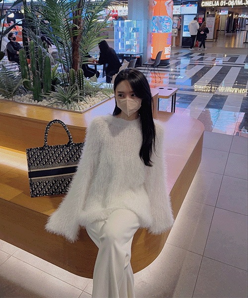 シャギー バックスリット入りラウンドニット(5color)