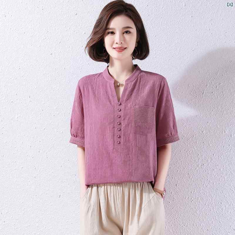 夏 コットン 半袖 Tシャツ レディース 麻 トップ スーツ