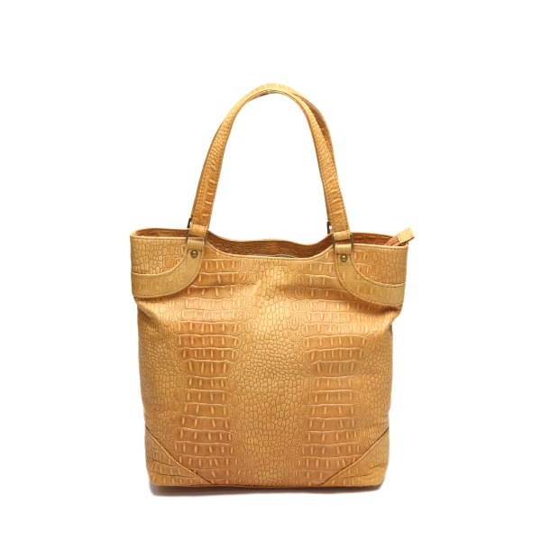 CK-1106 カーフ 牛革型押カイマン トートバッグ キャラメル