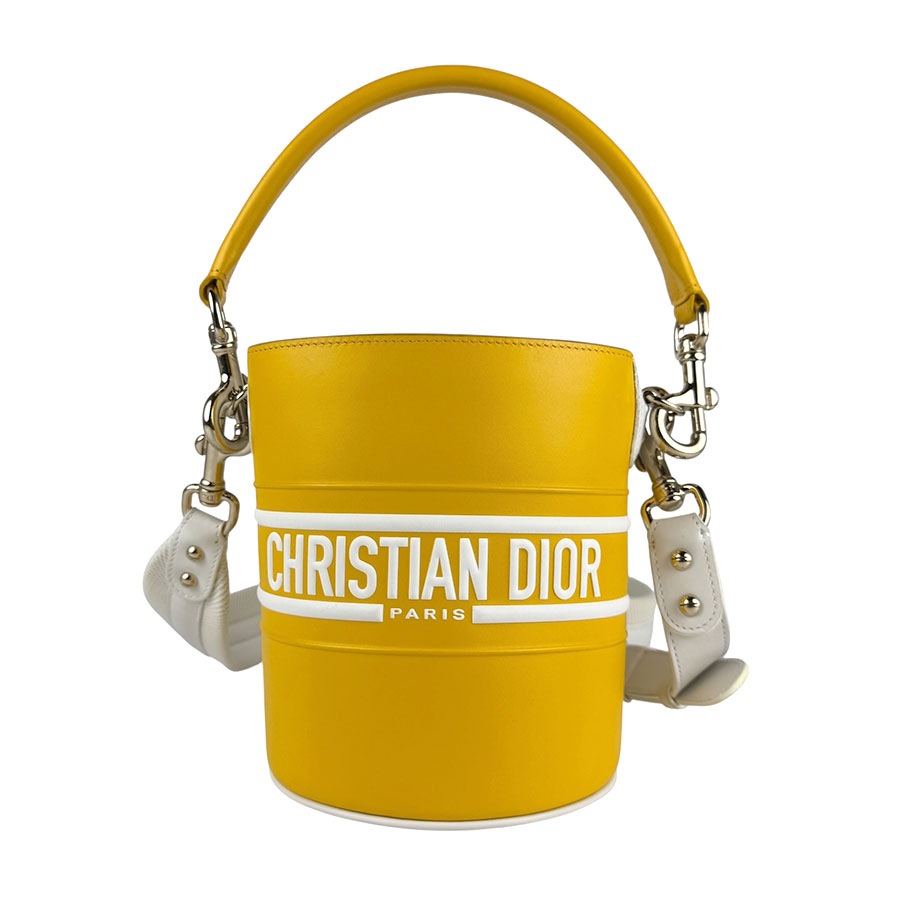 クリスチャンディオール Christian Dior ショルダーバッグ ハンドバッグ ヴァイブ バケット レザー イエロー×ホワイト レディース z6652