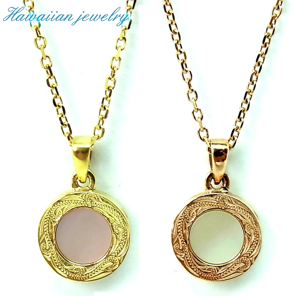ハワイアンジュエリー ネックレス メダル シェル イエローゴールド ステンレススチール