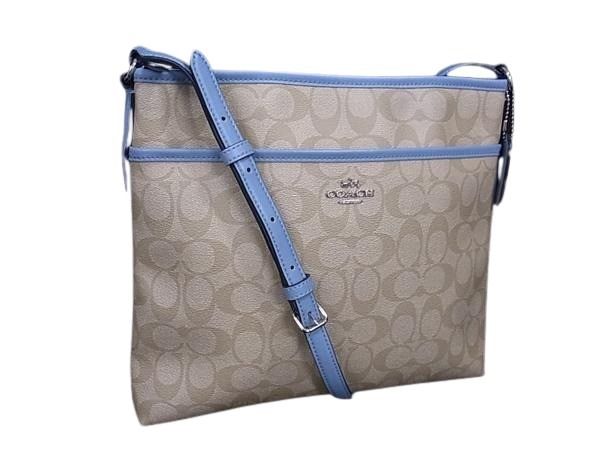 ショルダーバッグ シグネチャ PVC レザー F58297 シルバー金具 ベージュ ライトブルー ハンドバッグ ショッピングバッグ トートバッグ 鞄 ブランド 斜め掛け【本物保証】