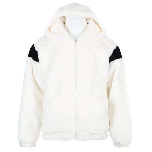 メンズ冬セミオーバーフィット配色極細糸フード付きジップアップジャンパーRB-JUW-Q054-アイボリー