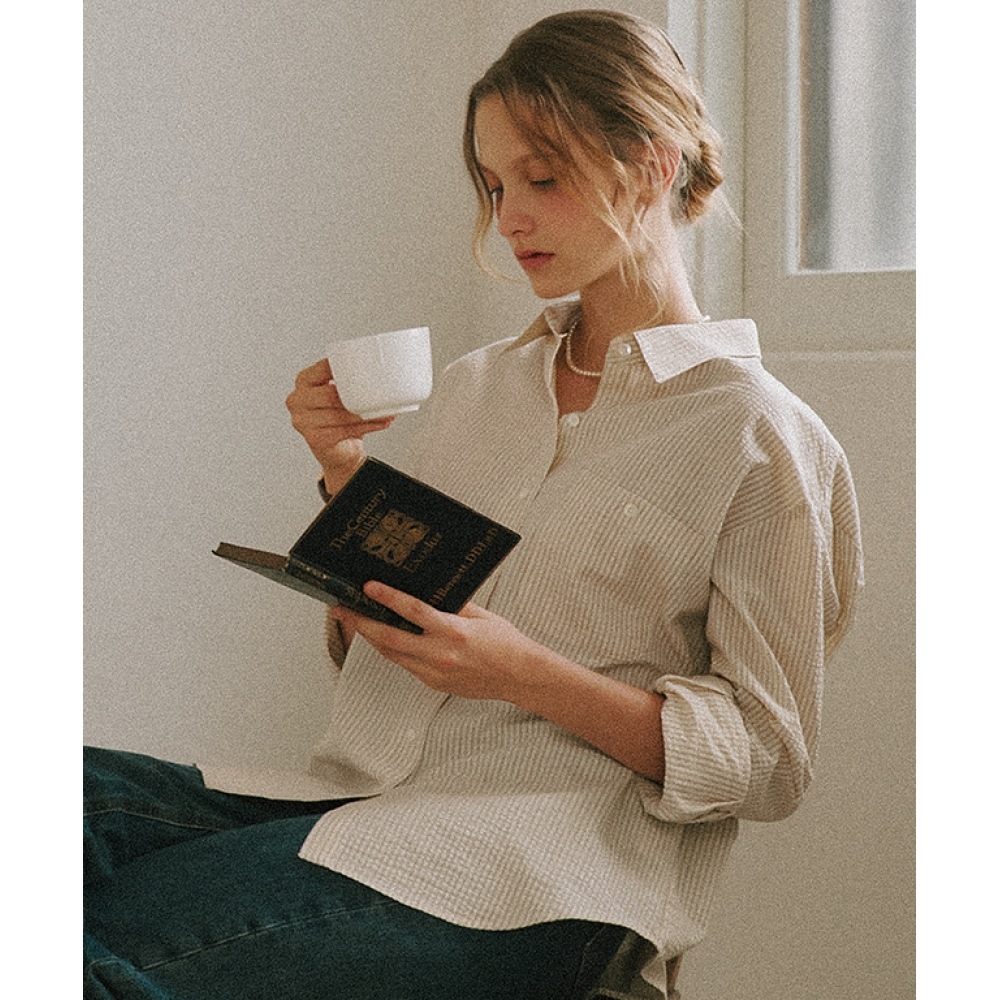 ロンロン ベーシックストライプシャツ アイボリー