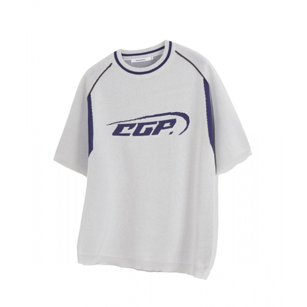 CODEGRAPHY CGP ロゴ配色半袖ニット_ライトグレー