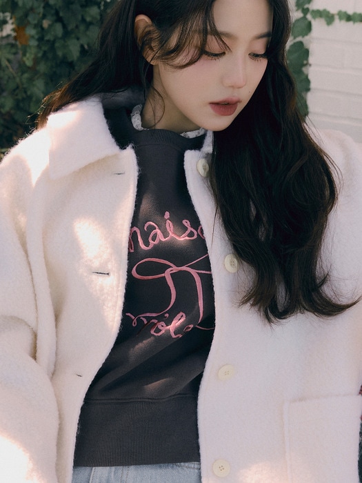 [IVE チャン·ウォニョン モデル着用] RIBBON FLEECE SWEATSHIRT DEEP GRAY 限定版 韓国の人気ファッションブランド